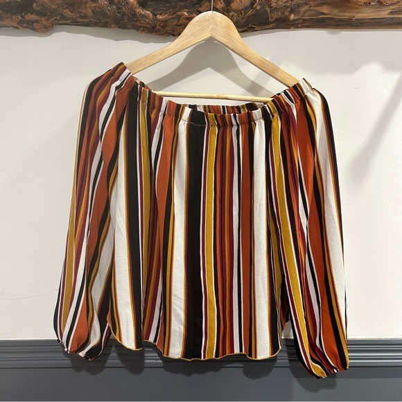 Windsor Striped Off-Shoulder Blouse Orange, Brown and Black - Medium - Picture 6 of 10